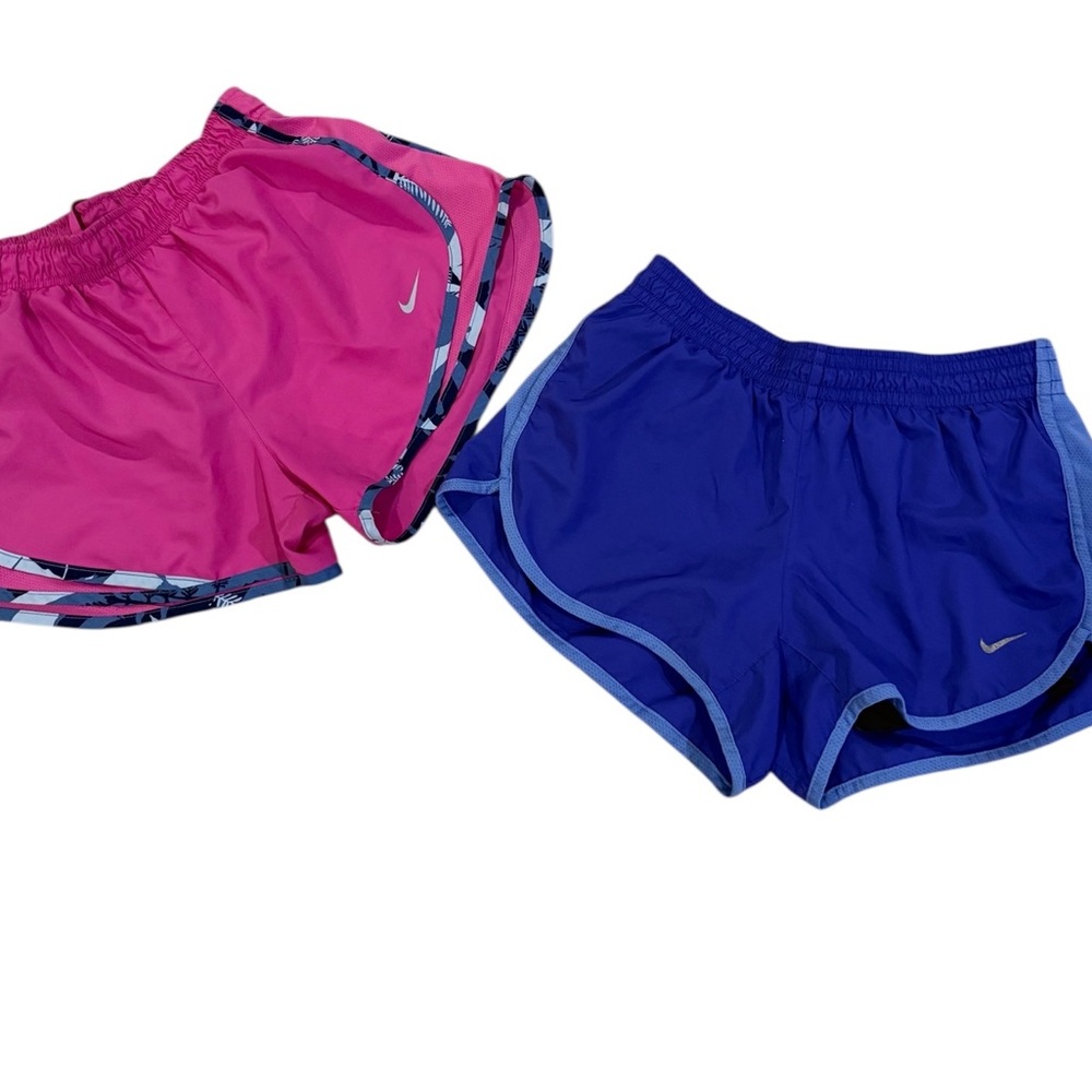 Set of 2 Nike Women's Pink & Camo trim & Blue Dri-Fit Tempo Running Shorts Small